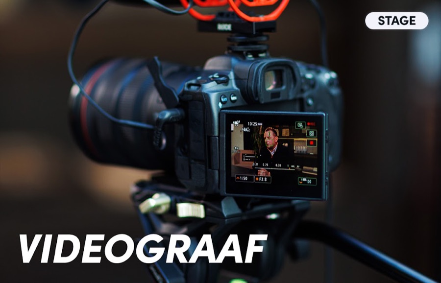 Een camera op de set tijdens een videoshoot