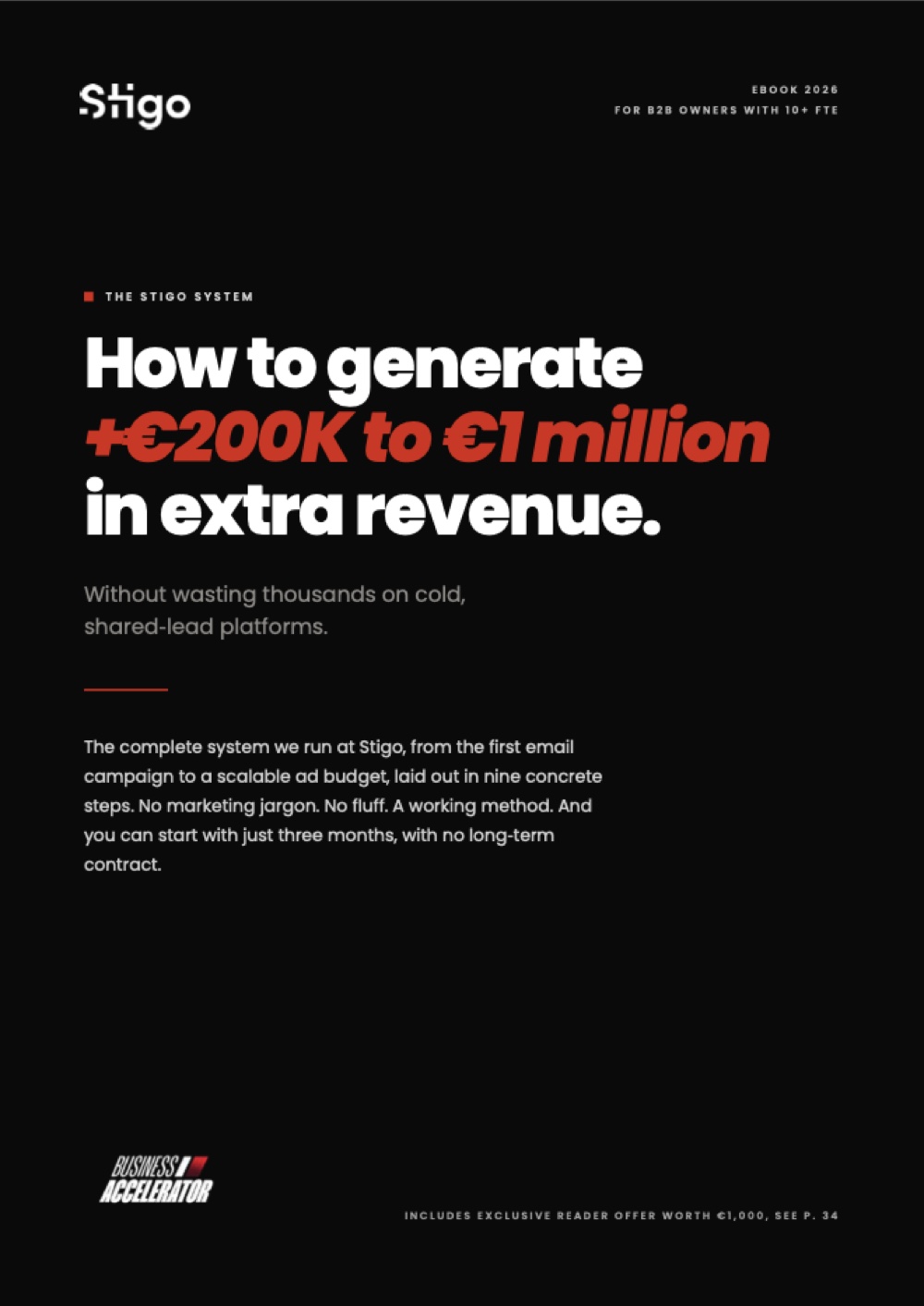 Cover of the Stigo ebook: how to generate €200K to €1 million in extra revenue